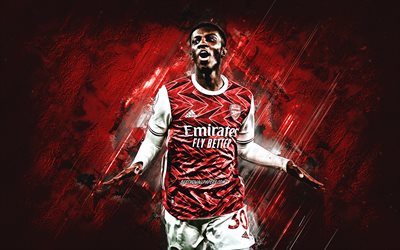 Eddie Nketiah, Arsenal FC, English footballer, portrait, red stone background, football