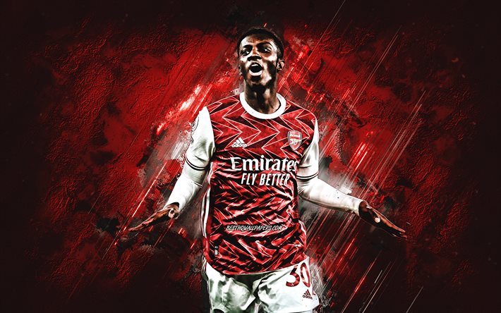 Eddie Nketiah, Arsenal FC, footballeur anglais, portrait, fond de pierre rouge, football
