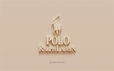 Polo Ralph Lauren logosu, kahverengi sıva arka plan, Polo Ralph Lauren 3d logosu, markalar, Polo Ralph Lauren amblemi, 3d sanat, Polo Ralph Lauren