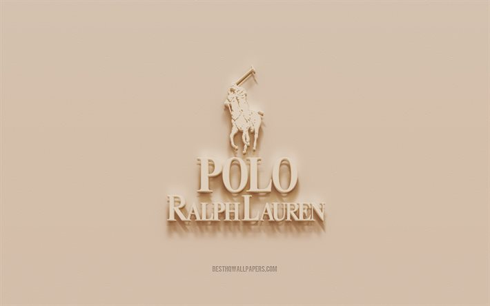 Polo Ralph Lauren -logo, ruskea kipsi tausta, Polo Ralph Lauren 3d-logo, merkit, Polo Ralph Lauren -merkki, 3d-taide, Polo Ralph Lauren