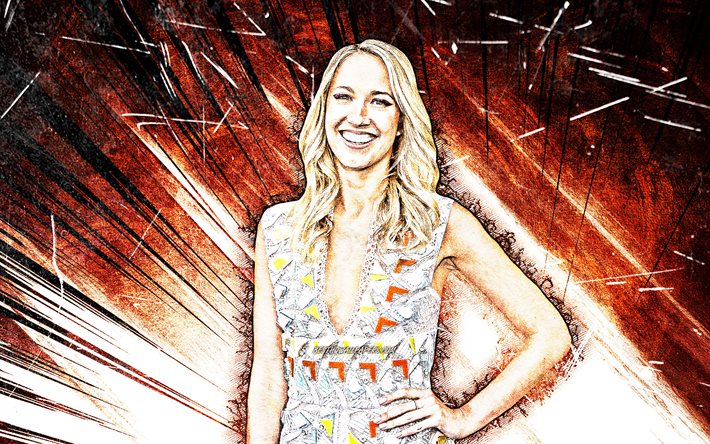 4k, Anna Camp, grunge art, Hollywood, american actress, movie stars, Anna Ragsdale Camp, orange abstract rays, american celebrity, Anna Camp 4K