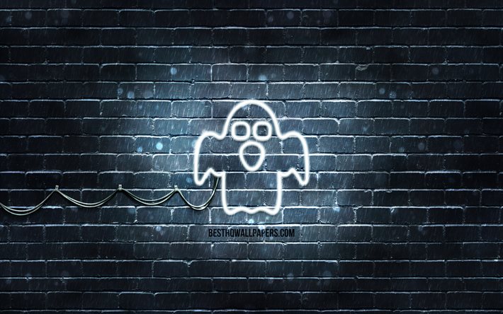 Ghostneon simgesi, 4k, gri arkaplan, neon semboller, Hayalet, neon simgeler, Hayalet işareti, karikat&#252;r işaretleri, Hayalet simgesi, &#231;izgi film simgeleri