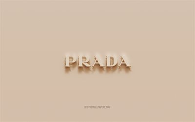 prada-logo, brauner gipshintergrund, prada 3d-logo, marken, prada-emblem, 3d kunst, prada