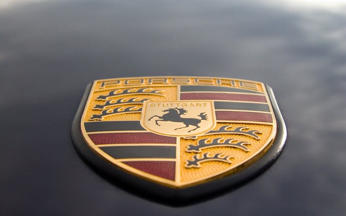 Emblema Porsche, logo Porsche, insegna Porsche sul cofano, auto tedesche, Porsche