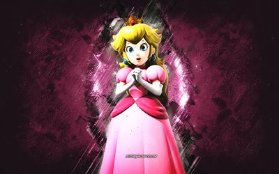 Princesse Peach, Super Mario, Mario Party Star Rush, personnages, fond de pierre rose, personnages principaux de Super Mario, princesse Peach Super Mario