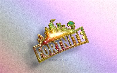4K, logo Fortnite, palloncini colorati realistici, Fortnite Battle Royale, sfondi colorati, logo 3D Fortnite, creativo, Fortnite