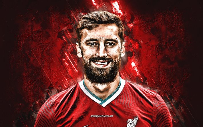 Nathaniel Phillips, Liverpool FC, portrait, english football player, red stone background, football, Premier League