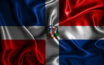 Bandera de Rep&#250;blica Dominicana, 4k, banderas onduladas de seda, pa&#237;ses de Am&#233;rica del Norte, s&#237;mbolos nacionales, bandera de Rep&#250;blica Dominicana, banderas de tela, arte 3D, Rep&#250;blica Dominicana, Am&#233;rica del Norte, band