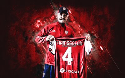 Radja Nainggolan, Cagliari, futbolista belga, retrato, fondo de piedra roja, Cagliari Calcio, Serie A, f&#250;tbol
