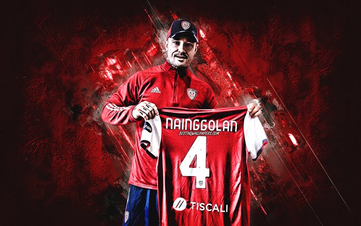 Radja Nainggolan, Cagliari, belgialainen jalkapalloilija, muotokuva, punainen kivitausta, Cagliari Calcio, Serie A, jalkapallo