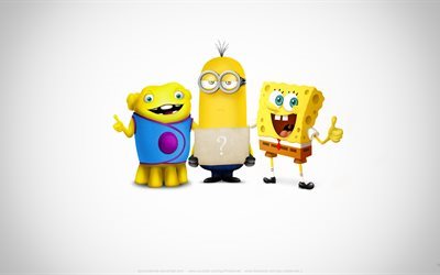 SpongeBob, Minion, 4k, superheroes