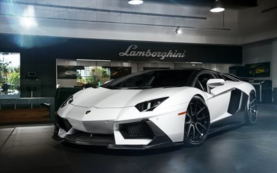 Lamborghini Aventador LP700-4, ADV1, tuning, supercar, garage, bianco Aventador