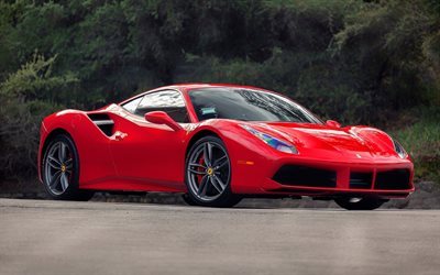 Ferrari 488GTB, supercars, route, sportcars, rouge ferrari