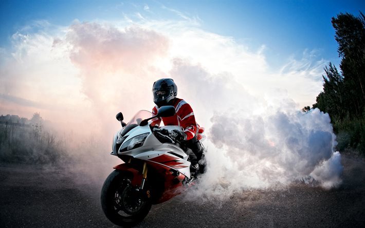 Yamaha R6, coureur, 2016, superbikes, de la fum&#233;e, des motos sportives