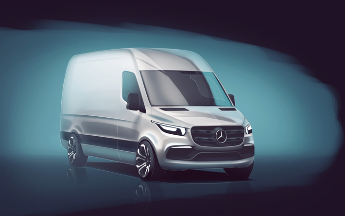 Mercedes-Benz Sprinter, 2018, 4k, la carga de minib&#250;s, nueva Sprinter, conceptos, entrega de bienes, Mercedes