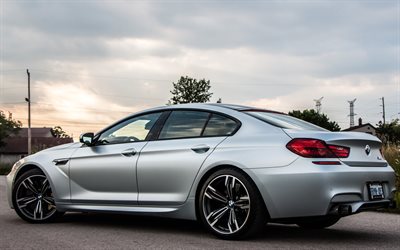 BMW M6 غران كوبيه, 2017, 4k, الفضة M6, سيدان الرياضية, BMW