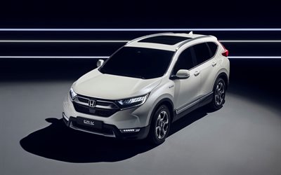 Honda CR-V, Hybridi, 2018, uusi valkoinen CR-V, off-road autot, Japanilaiset autot, ekologia, Honda