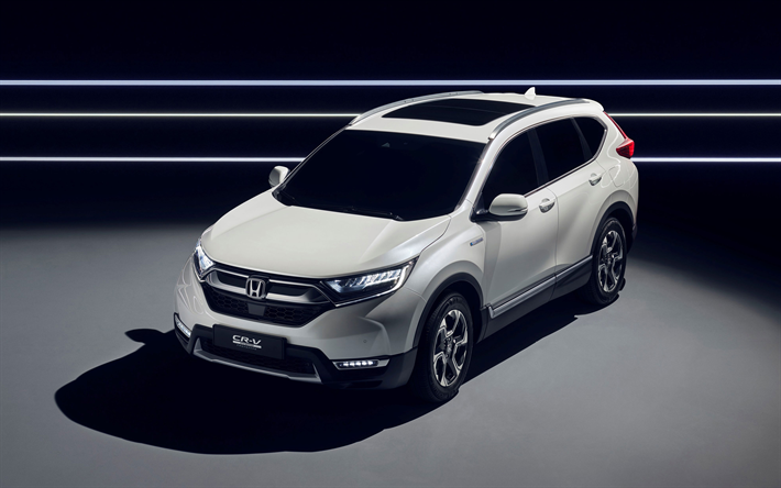 Honda CR-V, Ibrido, 2018, bianco nuovo CR-V, off-road auto, auto Giapponesi, ecologia, Honda