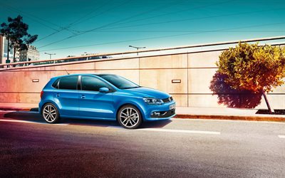Volkswagen Polo, yol, 2017 araba, mavi polo, VW, Alman otomobil, Volkswagen