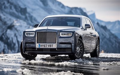 A Rolls-Royce Phantom, 4k, 2018 carros, novo Fantasma, cinza Fantasma, A Rolls-Royce
