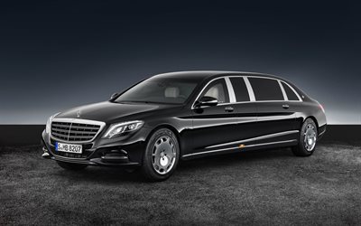 Maybach-Mercedes S600, Pullman Guard, 2018, 4k, black limousine, luxury cars, presidential car, Mercedes-Benz