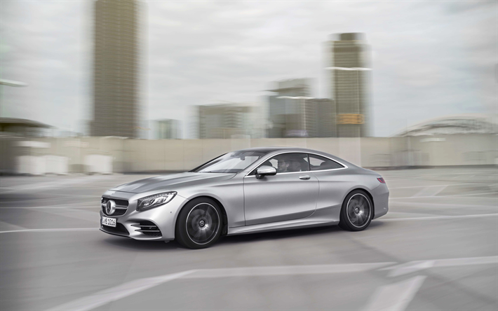 Mercedes-Benz S-Class, 2018, Coupe, C217, S65 AMG, silver coupe, luxury cars, 4k, Mercedes