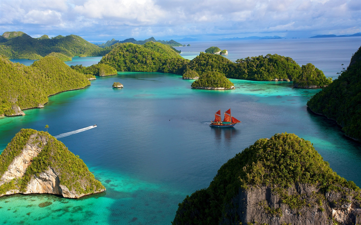 isole tropicali, oceano, mare, barca a vela, viaggi concetti, Thailandia