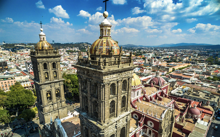 Katedralen i Puebla, Mexikansk Barock, sommar, Mexikansk landm&#228;rken, Mexiko