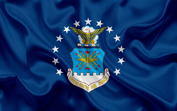 United States Air Force, Flag, 4k, coat of arms, US Air Force, silk flag