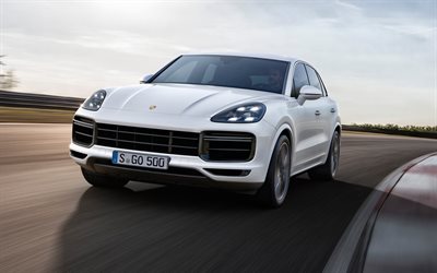 Porsche Cayenne, Turbo, 2018, 4k, new white Cayenne, luxury SUVs, sports crossovers, Porsche