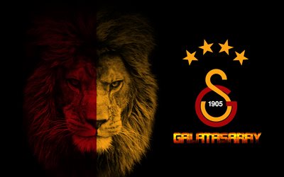 Galatasaray SK, 4k, art, lion, logo, emblem, Turkish Football Club, Istanbul, creative art, Super League, Turkey