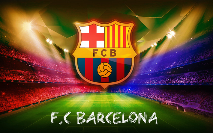 FC barcelone, fan art, le Barca, le soccer, le logo, FCB, abstraits, vagues, LaLiga, club de football, l&#39;Espagne, La Liga