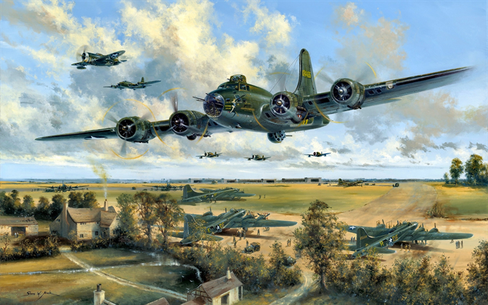 Boeing B-17 Flying Fortress, B-17, Republic P-47 Thunderbolt, military aircraft, World War II