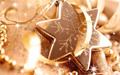 Christmas decoration, Happy New year, stars, ribbons, glare, Christmas