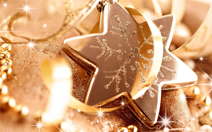 Decoraci&#243;n de la navidad, Feliz a&#241;o Nuevo, estrellas, cintas, el resplandor, la Navidad