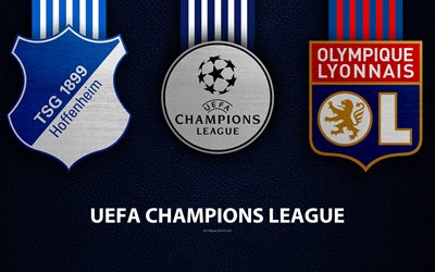TSG 1899 Hoffenheim vs Olympique lyonnais, 4k, leather texture, logos, Group F, Round 3, promo, UEFA Champions League, football game, football club logos, Europe