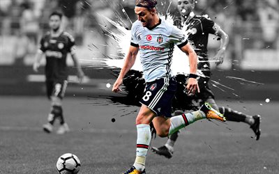 Caner Erkin, 4k, art, Besiktas FC, Turkish football player, splashes of paint, midfielder, grunge art, creative art, Turkey, football