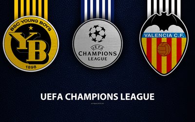 BSC Young Boys vs Valencia CF, 4k, leather texture, logos, Group H, Round 3, promo, UEFA Champions League, football game, football club logos, Europe