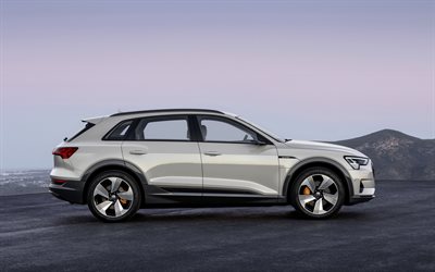 Audi E-Tron, 2019, side view, electric crossover, new white E-Tron, German electric cars, Audi