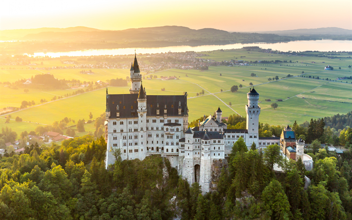 قلعة نويشفانشتاين, رومانسية القلعة, معلم, الخريف, القلاع القديمة, بافاريا, ألمانيا