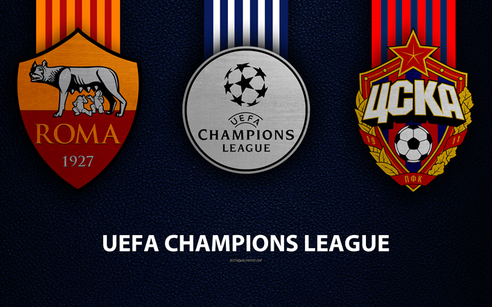 AS Roma vs FC CSKA Moscow, 4k, leather texture, logos, Group G, Round 3, promo, UEFA Champions League, football game, football club logos, Europe
