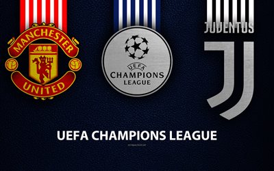 Manchester United FC vs Juventus FC, 4k, leather texture, logos, Group H, Round 3, promo, UEFA Champions League, football game, football club logos, Europe