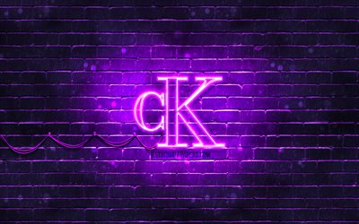 Calvin Klein logotipo violeta, 4k, violeta brickwall, logotipo Calvin Klein, marcas de moda, logotipo neon Calvin Klein, Calvin Klein