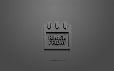 Black Friday 3D -kuvake, musta tausta, musta perjantai kalenterissa, 3d-symbolit, Musta perjantai, luova 3D-taide, 3D-kuvakkeet, Black Friday -merkki, Sale 3d -kuvakkeet
