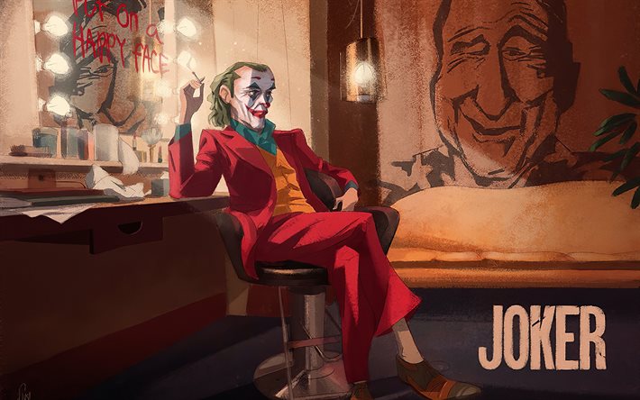 Jokeri, grunge taide, 4k, superroisto, luova, pukuhuone, Jokeri 4K