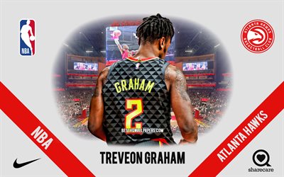Treveon Graham, Atlanta Hawks, American Basketball Player, NBA, portrait, USA, basketball, State Farm Arena, Atlanta Hawks logo