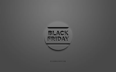 Black Friday 3d icon, black background, 3d symbols, Black Friday, creative 3d art, 3d icons, Discount sign, Sale 3d icons