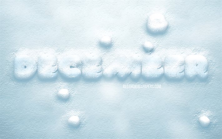 Dicembre, lettere di neve 3D, 4K, priorit&#224; bassa della neve, inverno, concetti di dicembre, dicembre sulla neve, mese di dicembre, mesi invernali