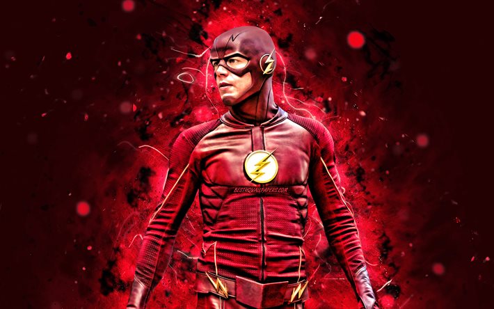 Flash, 4k, kırmızı neon ışıklar, s&#252;per kahramanlar, Marvel Comics, The Flash 4K