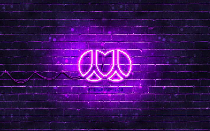 Renren violet logo, 4k, violet brickwall, Renren logo, social networks, Renren neon logo, Renren
